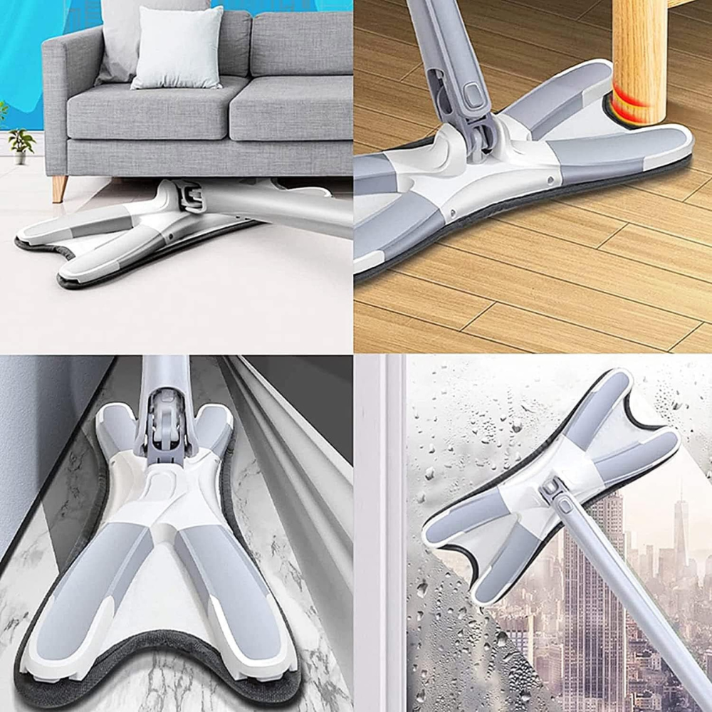 Микрофибърен моп, супер абсорбиращ, система за изстискване, телескопичен прът 140 см, въртене на 360 градуса