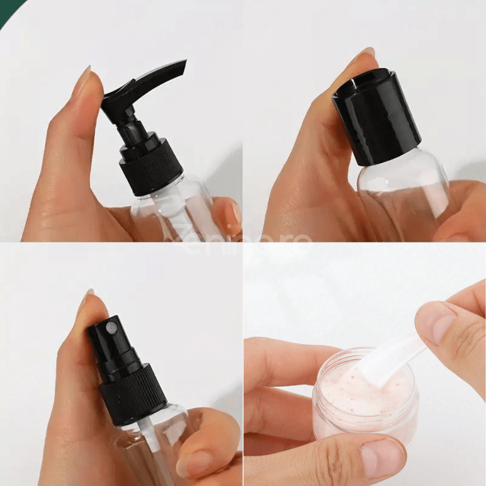 9in1 Travel Container Set, 60ml Capacity, Product Organization, Accessories Included, Plastic, for Airplane, Transparent