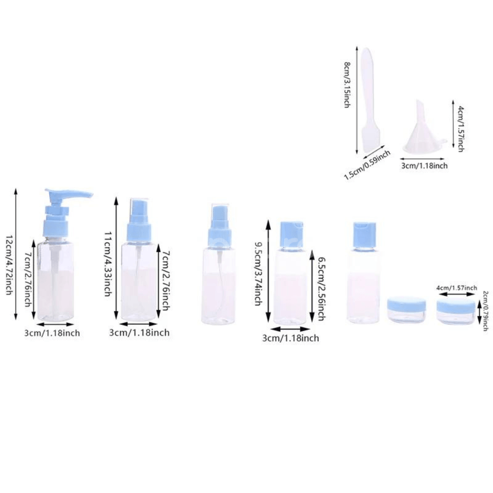 9in1 Travel Container Set, 60ml Capacity, Product Organization, Accessories Included, Plastic, for Airplane, Transparent