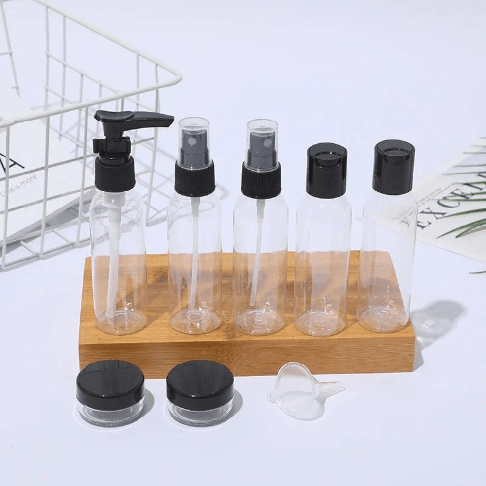 9in1 Travel Container Set, 60ml Capacity, Product Organization, Accessories Included, Plastic, for Airplane, Transparent