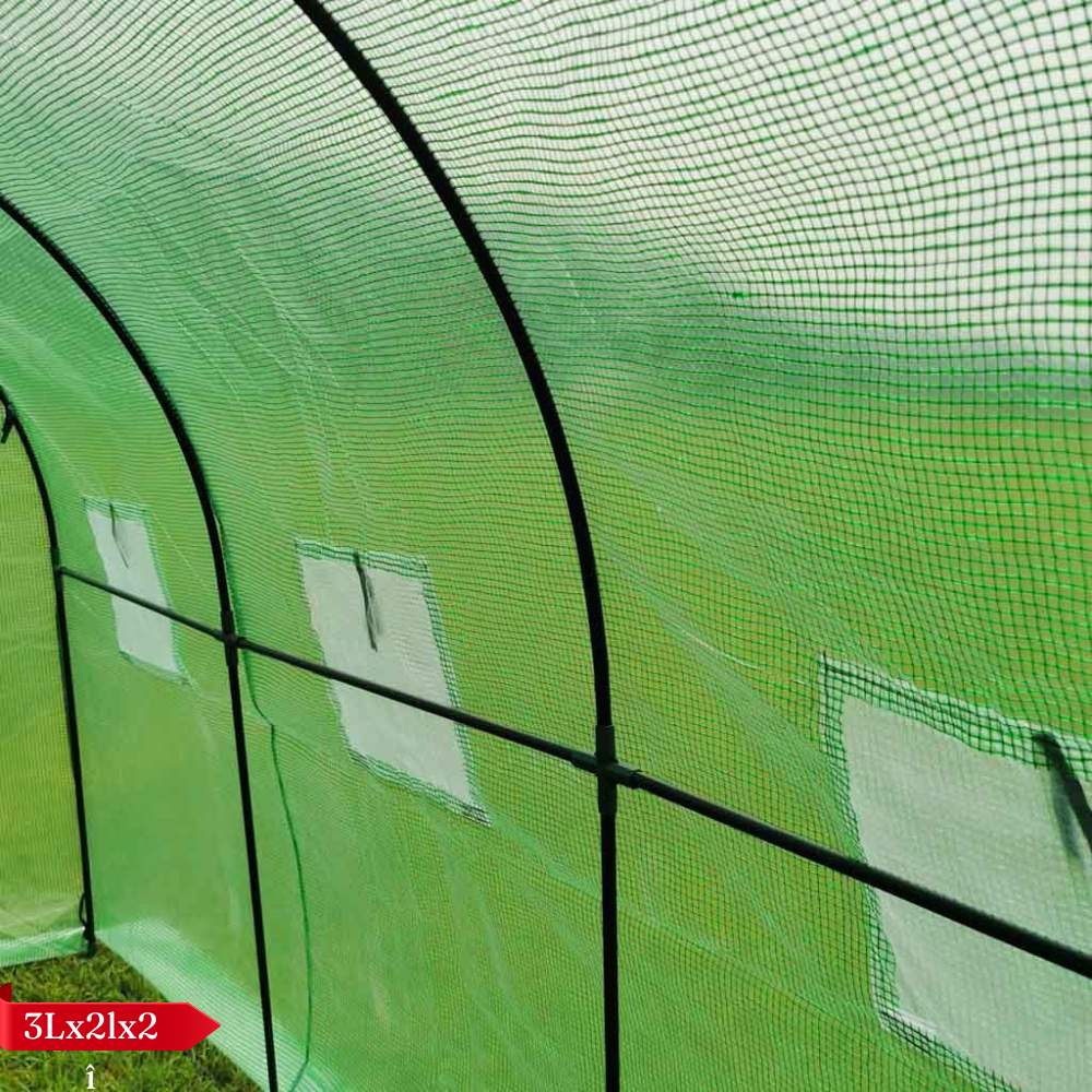 Solar de Gradina, pentru Plante/Legume, Structura Otel, cu Ferestre, Folie Plasa PE 130g/m, Verde