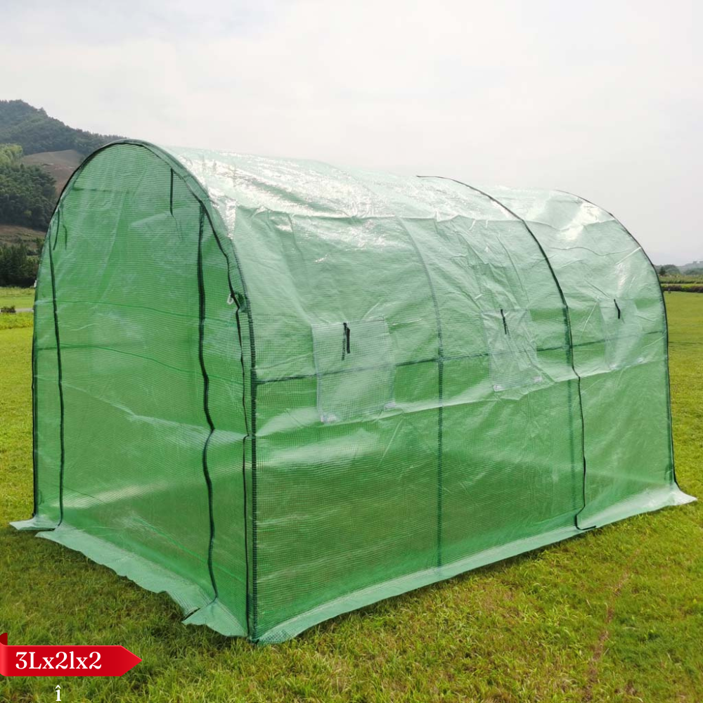 Solar de Gradina, pentru Plante/Legume, Structura Otel, cu Ferestre, Folie Plasa PE 130g/m, Verde