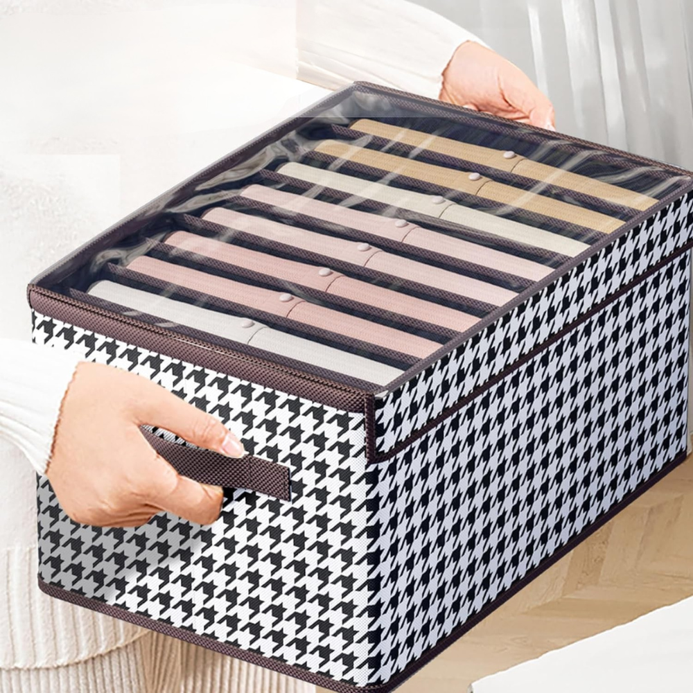 Кутия за съхранение на дрехи, с отделения, затварящ се капак, текстилен материал