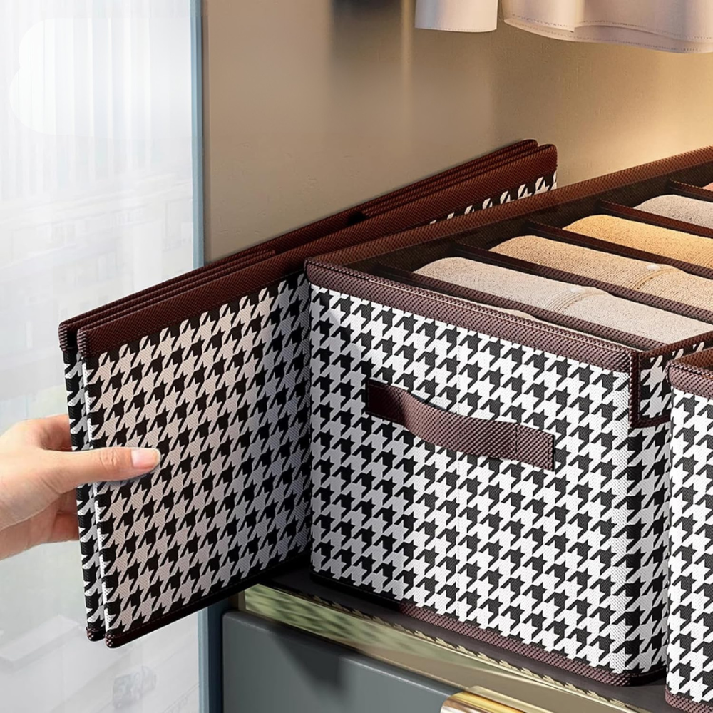 Кутия за съхранение на дрехи, с отделения, затварящ се капак, текстилен материал