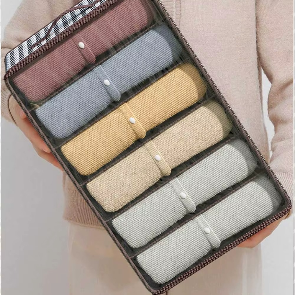 Кутия за съхранение на дрехи, с отделения, затварящ се капак, текстилен материал