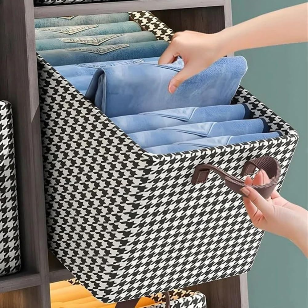 Кутия за съхранение на дрехи, с отделения, затварящ се капак, текстилен материал