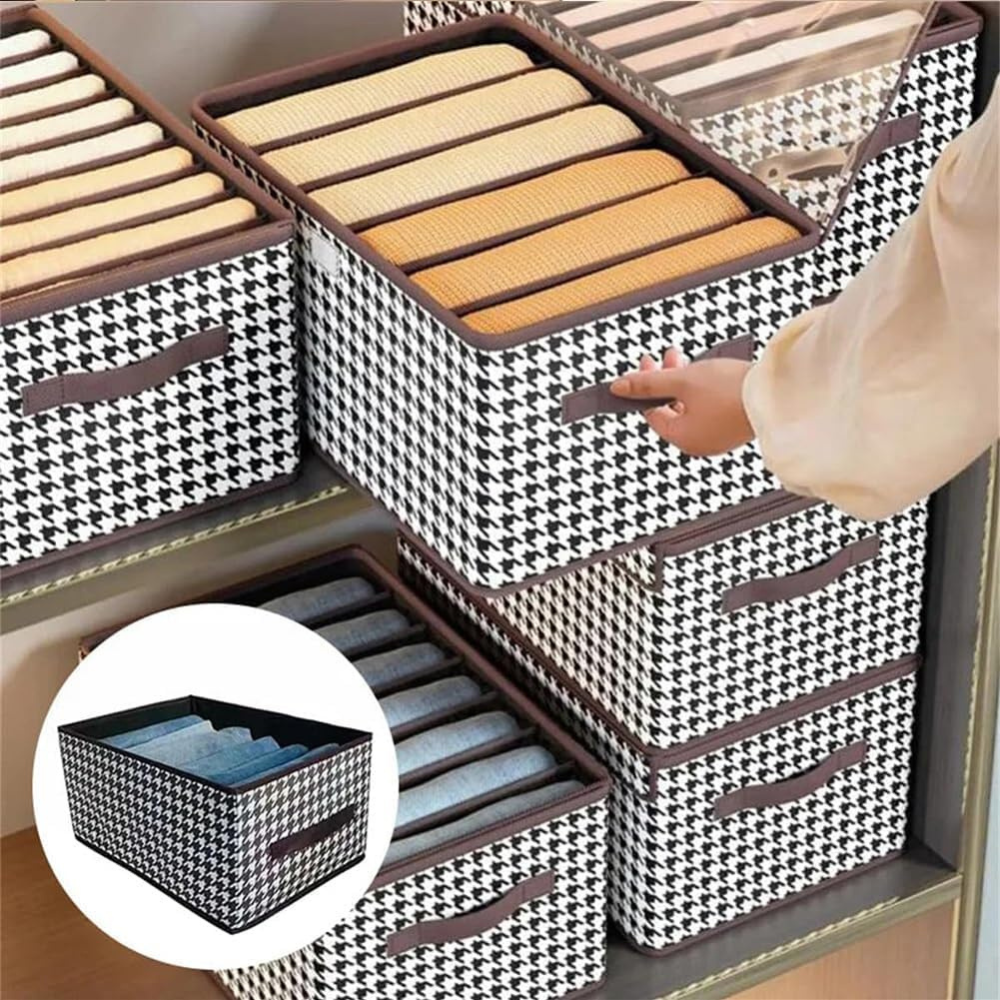 Кутия за съхранение на дрехи, с отделения, затварящ се капак, текстилен материал