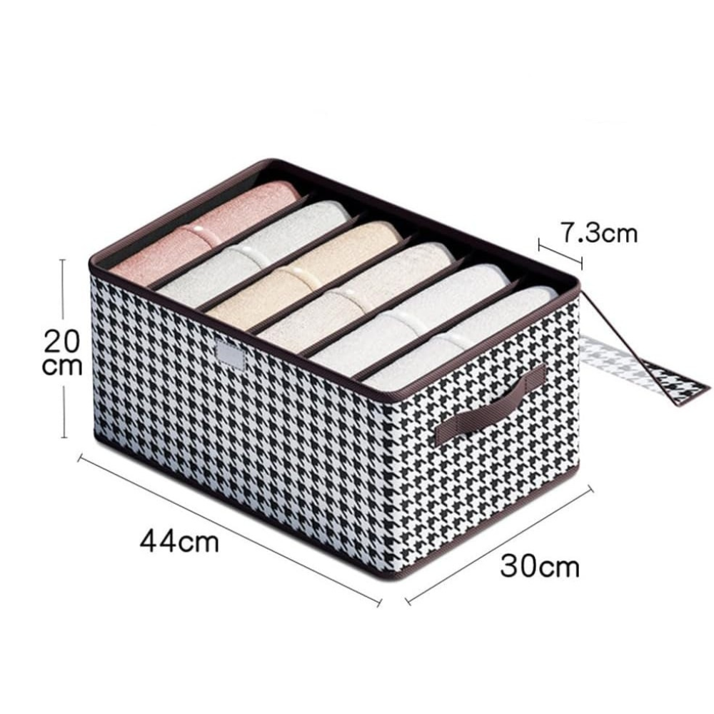 Кутия за съхранение на дрехи, с отделения, затварящ се капак, текстилен материал