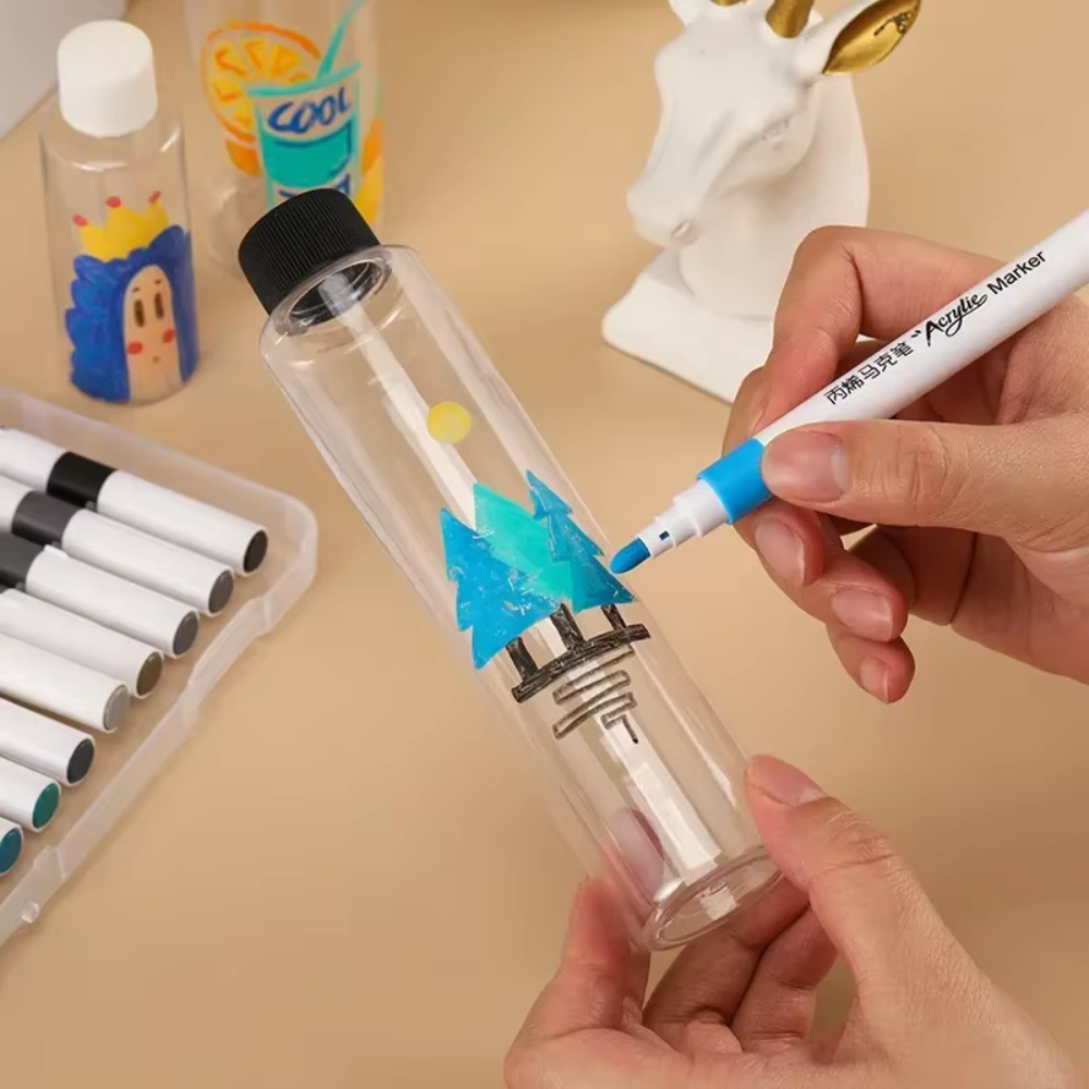 Комплект от 48 акрилни маркера, връх 0,7 мм, наситени цветове, за различни повърхности, бързосъхнещи, лесни за почистване