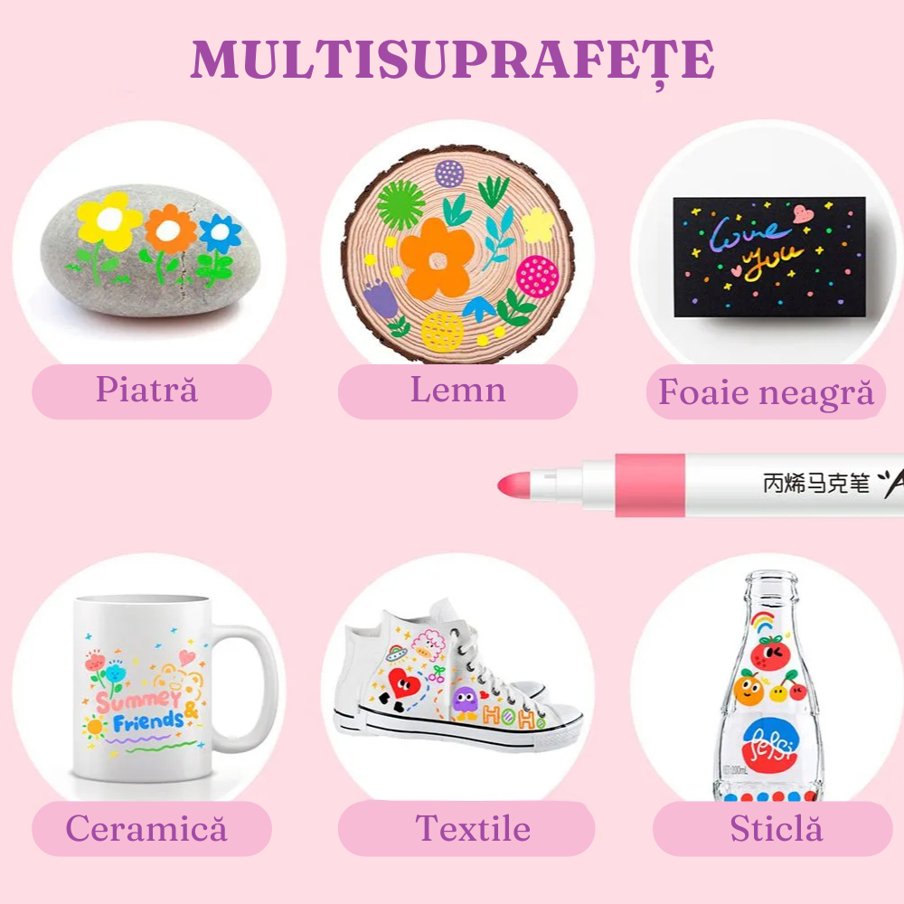 Комплект от 48 акрилни маркера, връх 0,7 мм, наситени цветове, за различни повърхности, бързосъхнещи, лесни за почистване