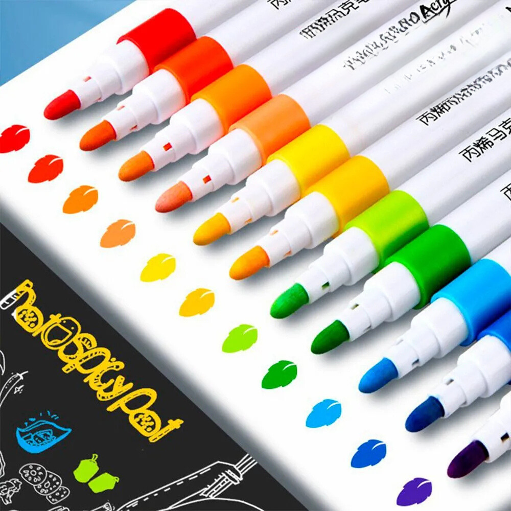 Комплект от 48 акрилни маркера, връх 0,7 мм, наситени цветове, за различни повърхности, бързосъхнещи, лесни за почистване