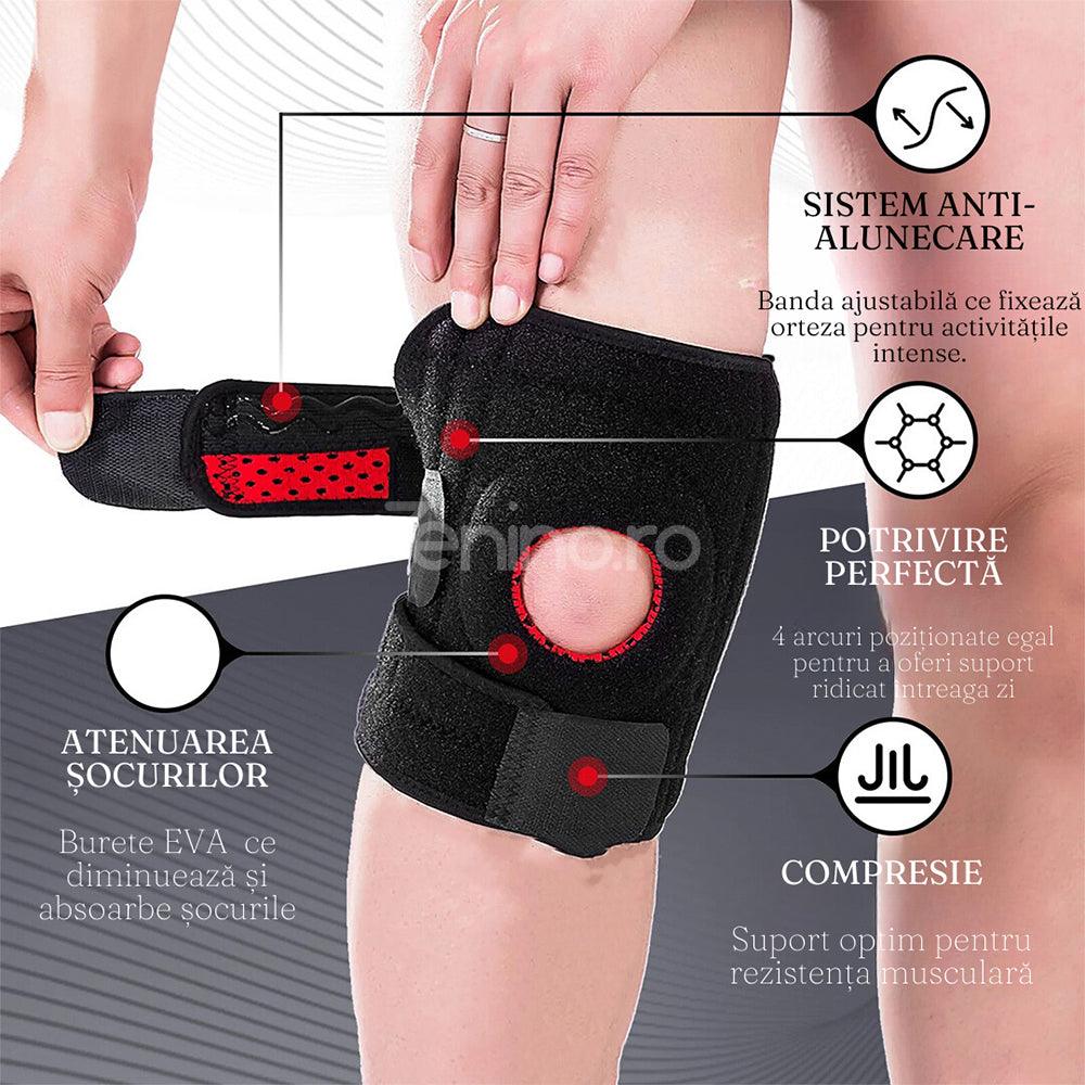 Knee Brace with 3 Attachments, Adjustable Straps, Universal Size, Velcro Attachment, EVA Sponge, Black/Red