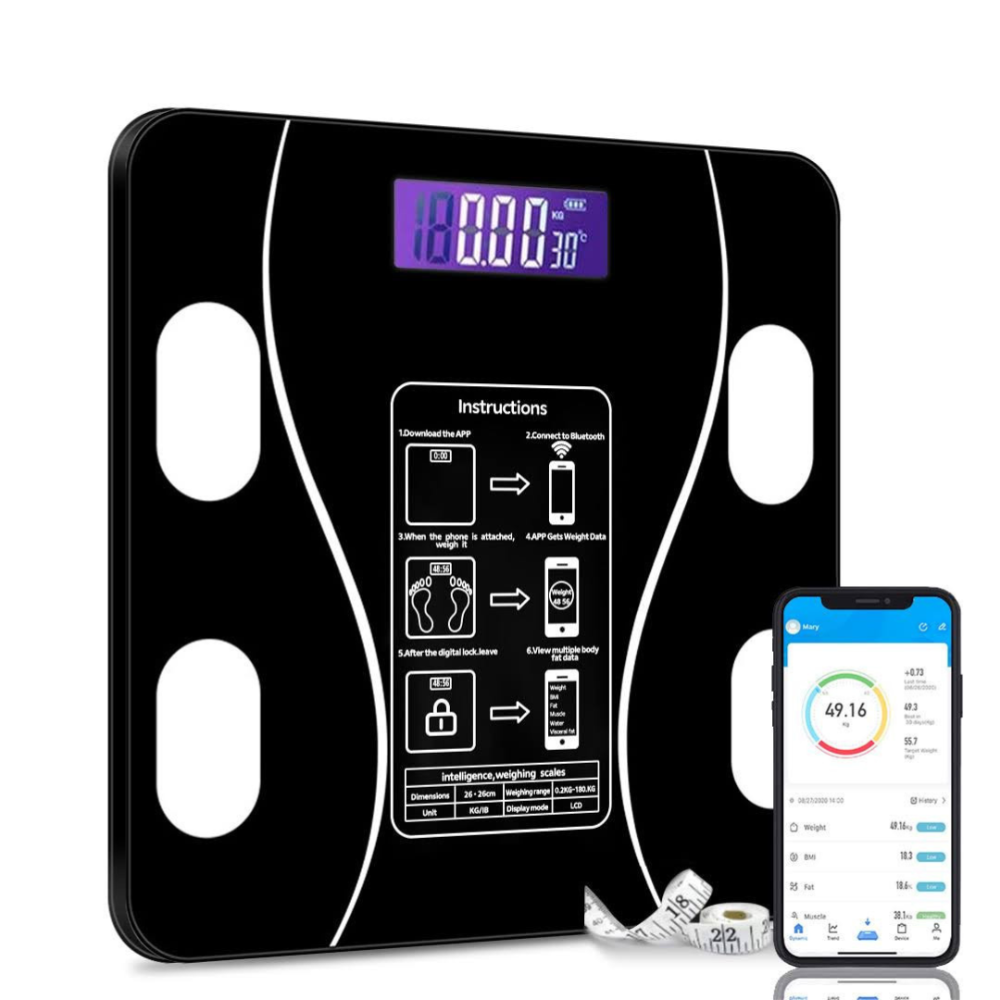 Умна везна за тяло, с приложение, USB зареждане, съхранение на данни, 180 кг
