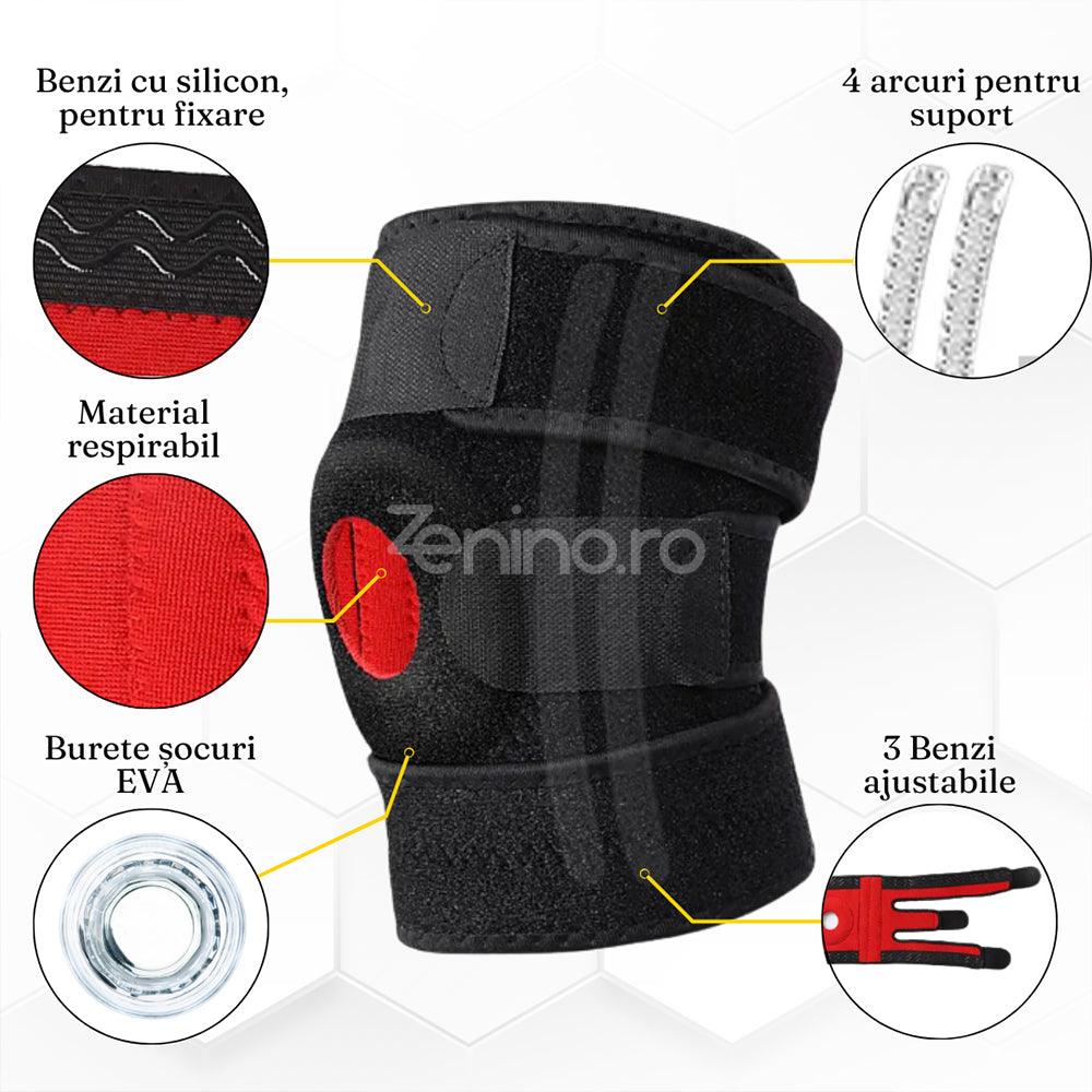 Knee Brace with 3 Attachments, Adjustable Straps, Universal Size, Velcro Attachment, EVA Sponge, Black/Red