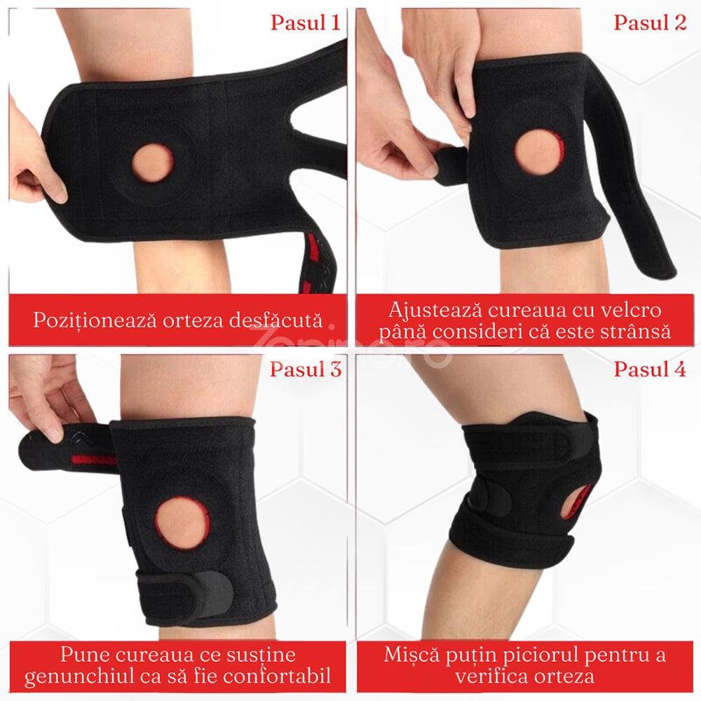 Knee Brace with 3 Attachments, Adjustable Straps, Universal Size, Velcro Attachment, EVA Sponge, Black/Red