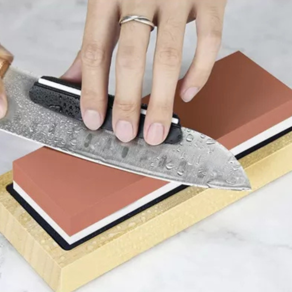 Set Pietre Ascutit Cutite, Unelte, 4 Granulatii, Piele Lustruire, Suport Bambus