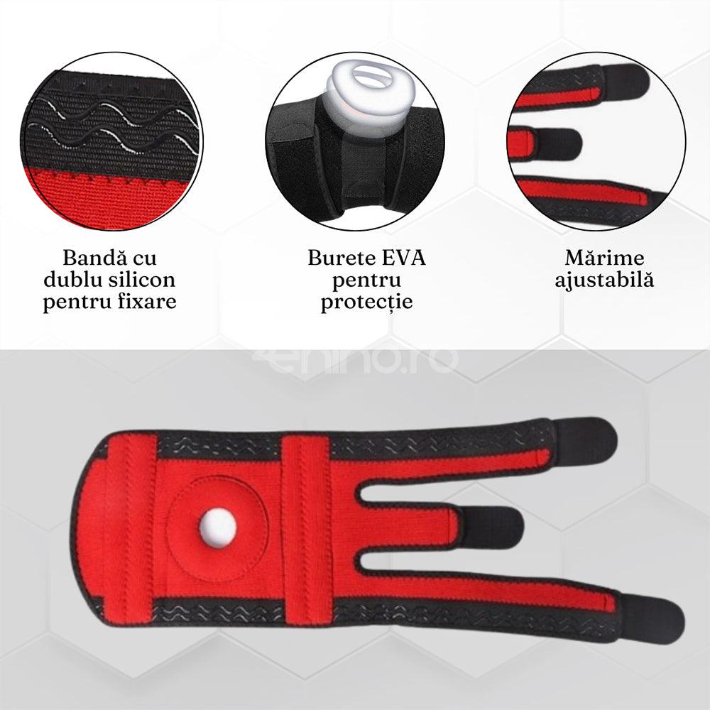 Orteza Genunchi cu 3 Prinderi, Benzi Ajustabile, Mărime Universală, Prindere Velcro, Burete EVA, Negru/Roșu