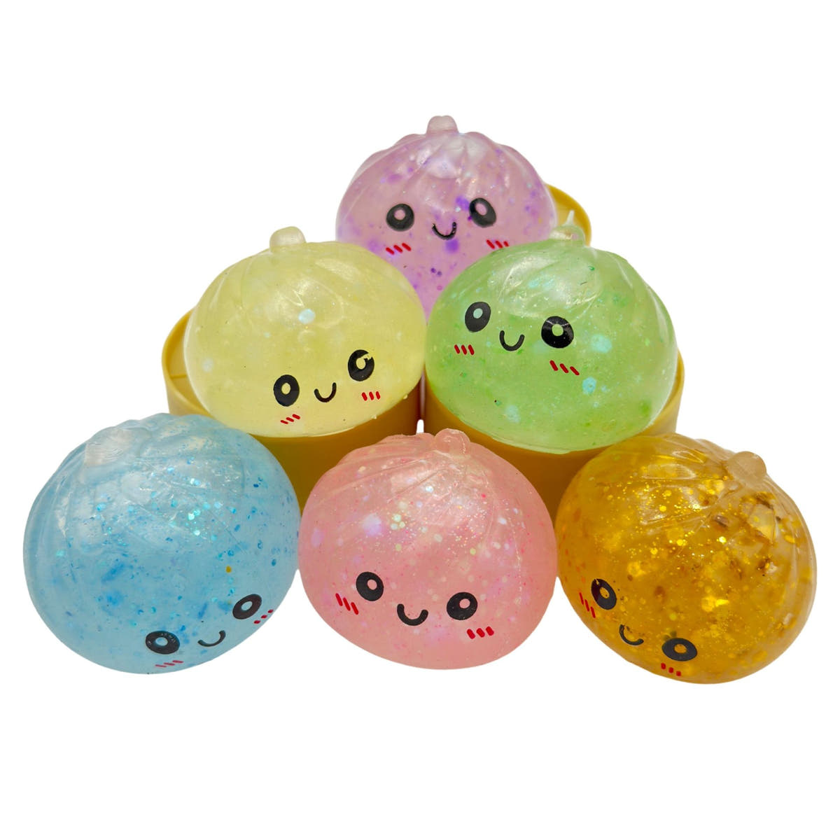 Jucarie Squishy Dumpling, Model cu Sclipici, Antistres Senzoriala, 4cm, Culoare Mix Surpriza