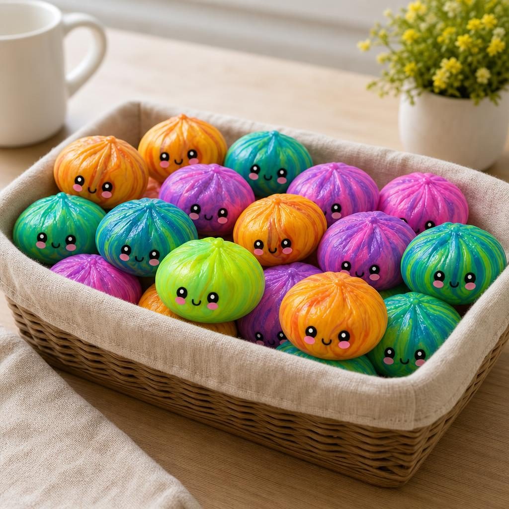 Jucarie Squishy Dumpling Needoh, Model Fosforescent, Antistres Senzoriala, 8.5cm, Culoare Mix Surpriza