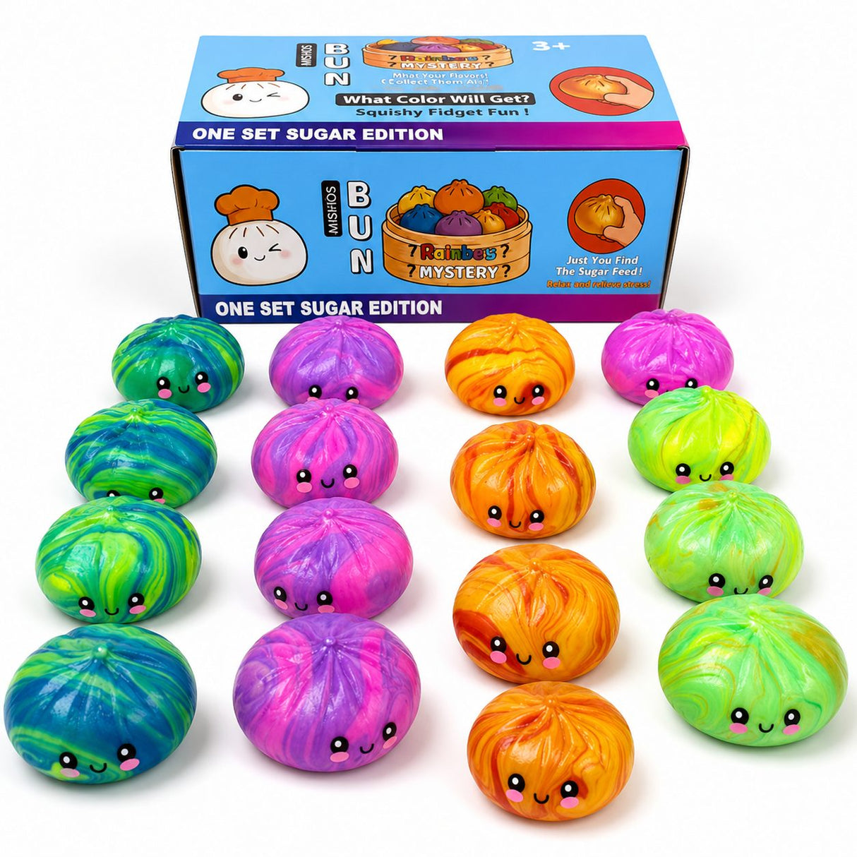Jucarie Squishy Dumpling Needoh, Model Fosforescent, Antistres Senzoriala, 8.5cm, Culoare Mix Surpriza