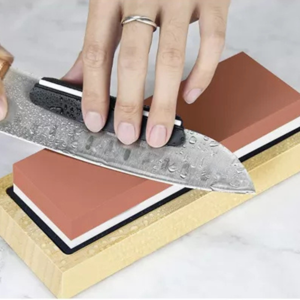 Комплект камъни за заточване на ножове, инструменти, 5 зърна, полиране на кожа, бамбукова стойка