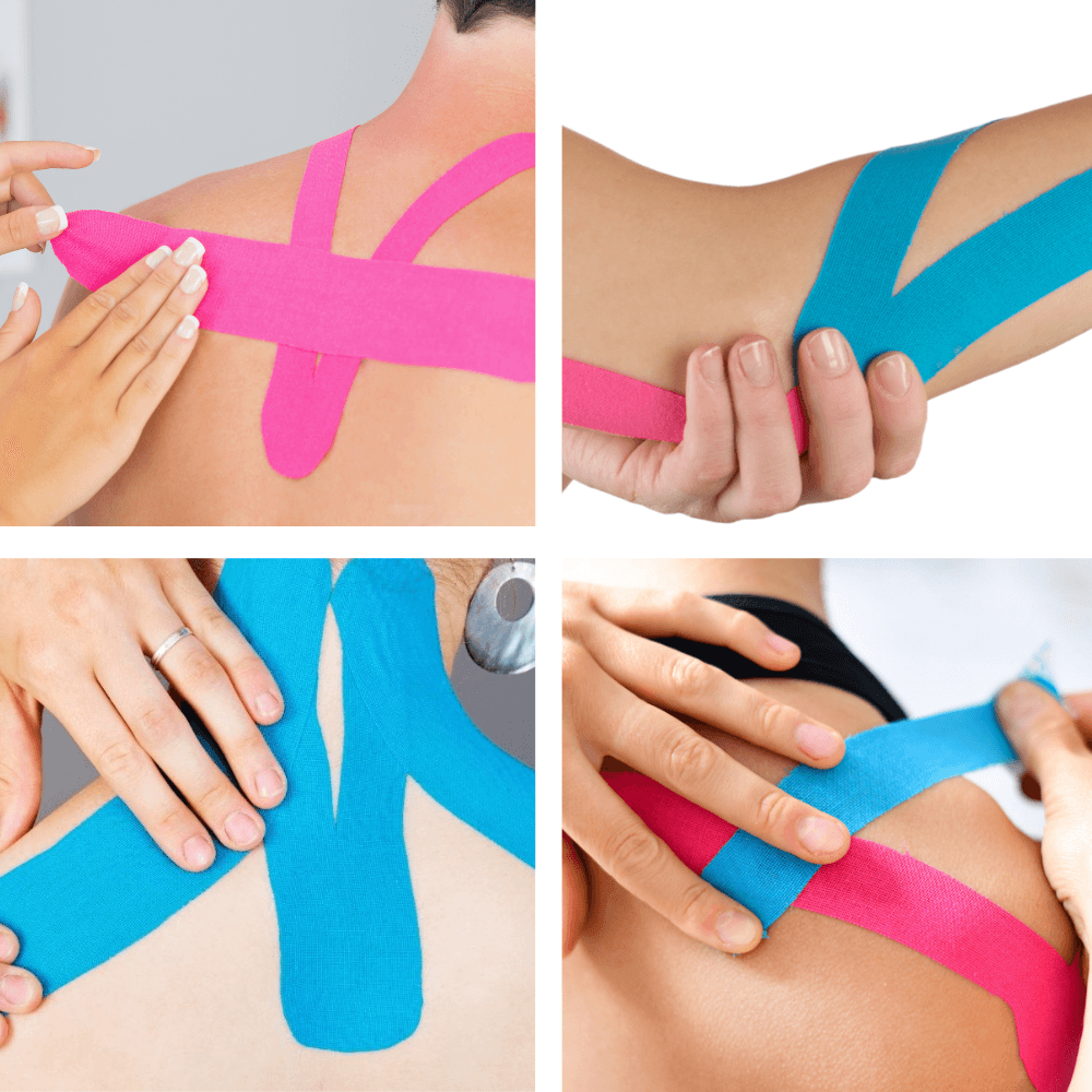 Kinesiology Tape, for Muscle Stretches, Joint Pain, Waterproof, Cotton, Hypoallergenic Adhesive Layer, 5cm x 5m, Beige, Black, Blue