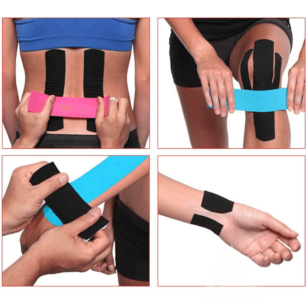 Kinesiology Tape, for Muscle Stretches, Joint Pain, Waterproof, Cotton, Hypoallergenic Adhesive Layer, 5cm x 5m, Beige, Black, Blue