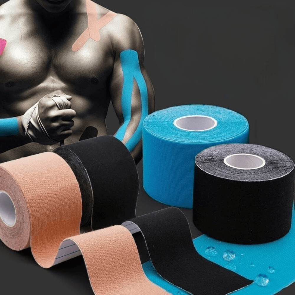 Kinesiology Tape, for Muscle Stretches, Joint Pain, Waterproof, Cotton, Hypoallergenic Adhesive Layer, 5cm x 5m, Beige, Black, Blue