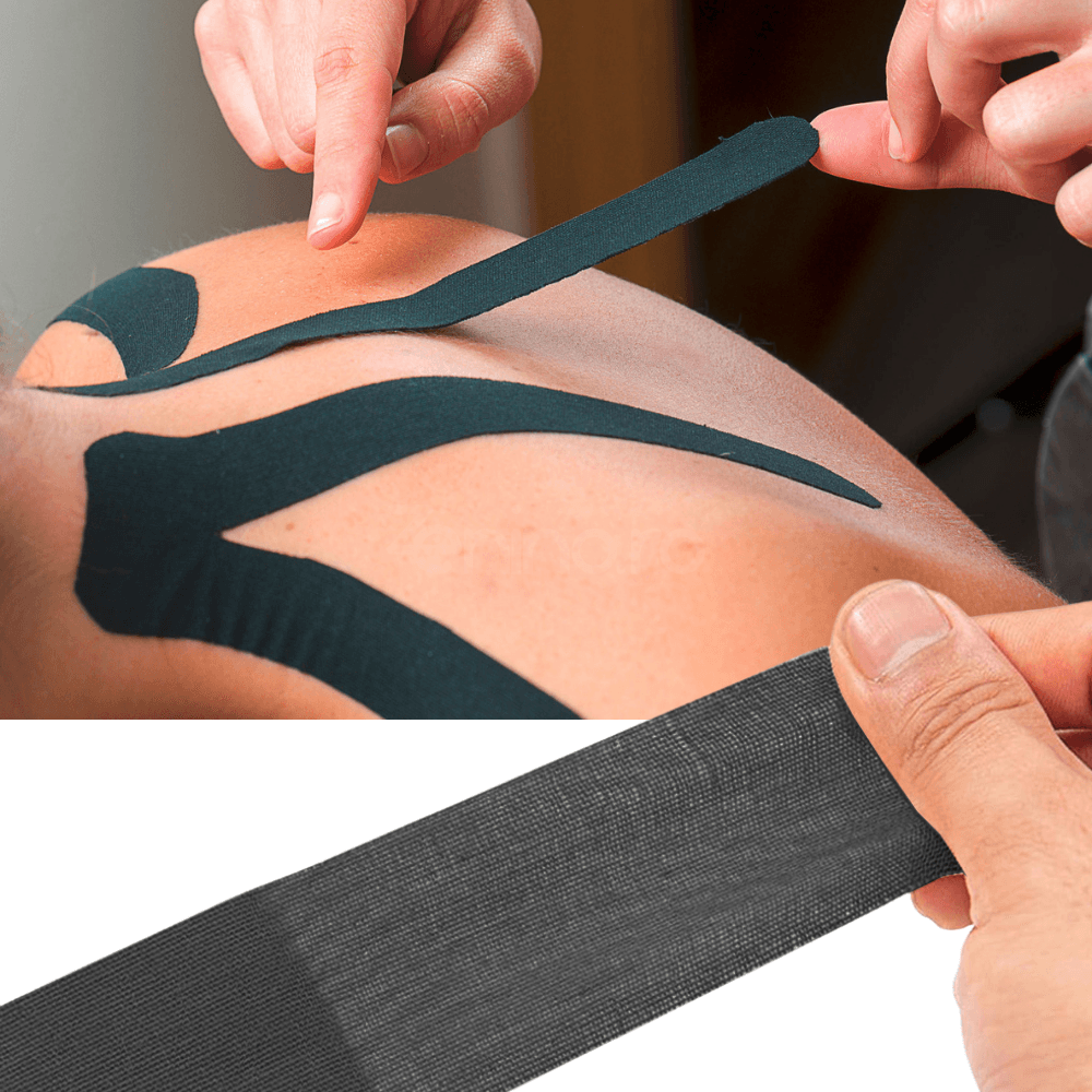 Kinesiology Tape, for Muscle Stretches, Joint Pain, Waterproof, Cotton, Hypoallergenic Adhesive Layer, 5cm x 5m, Beige, Black, Blue