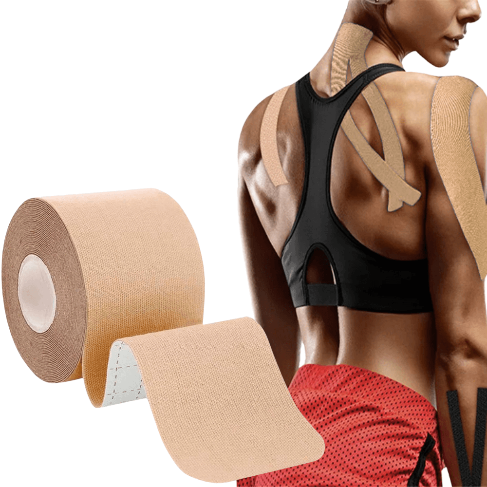 Kinesiology Tape, for Muscle Stretches, Joint Pain, Waterproof, Cotton, Hypoallergenic Adhesive Layer, 5cm x 5m, Beige, Black, Blue