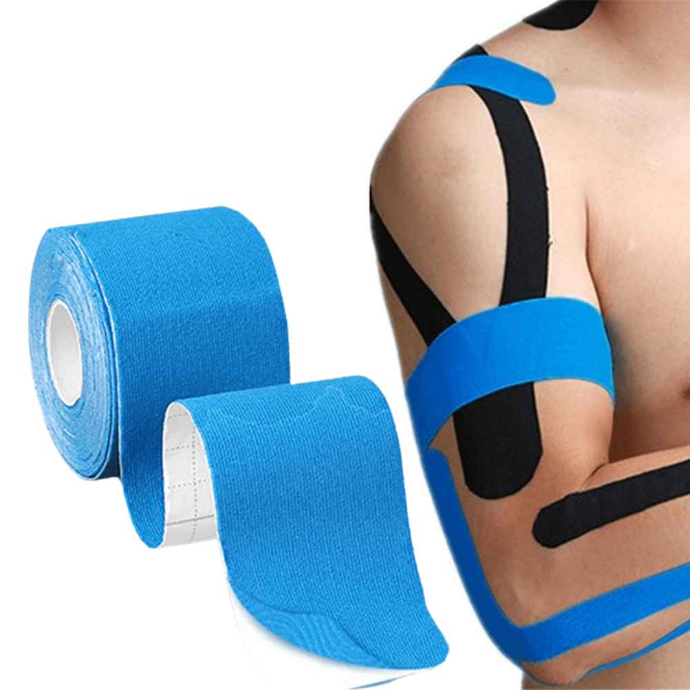 Kinesiology Tape, for Muscle Stretches, Joint Pain, Waterproof, Cotton, Hypoallergenic Adhesive Layer, 5cm x 5m, Beige, Black, Blue