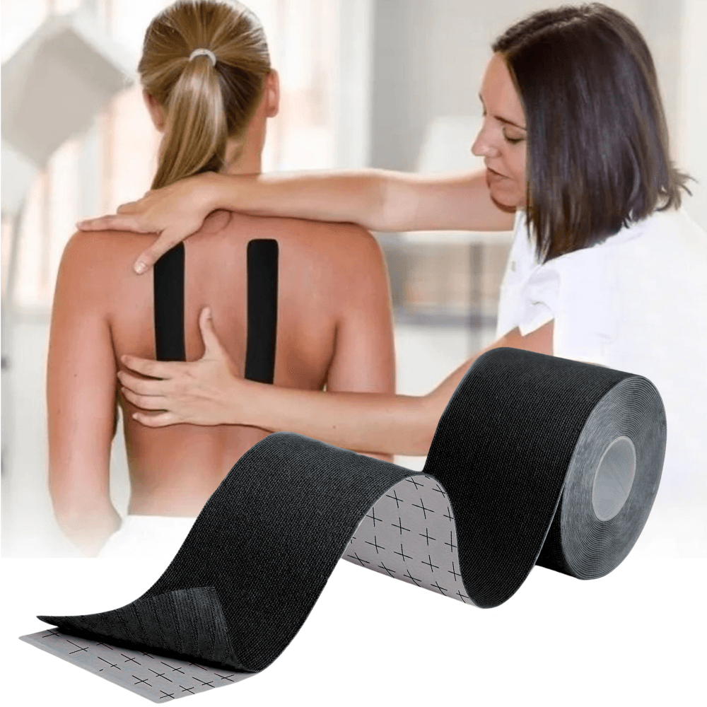Kinesiology Tape, for Muscle Stretches, Joint Pain, Waterproof, Cotton, Hypoallergenic Adhesive Layer, 5cm x 5m, Beige, Black, Blue