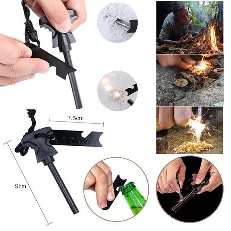 Kit Supravietuire 13 in 1, Instrumente Multifunctionale, Lanterna, Model Compact
