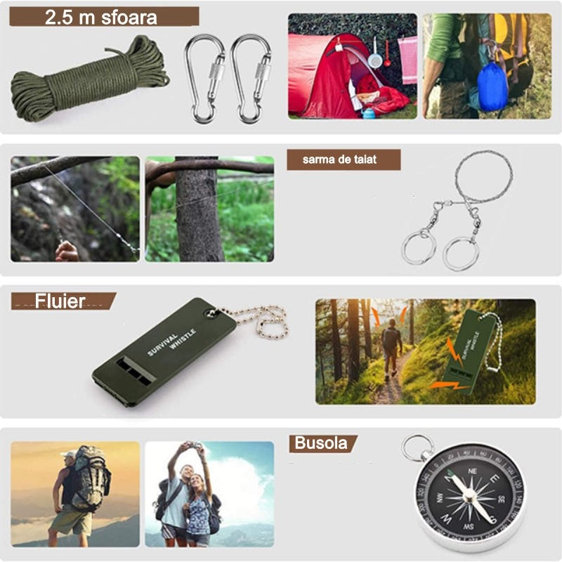 Kit Supravietuire cu Ghiozdan, 42 Piese, Echipament Prim-Ajutor, Multifunctional