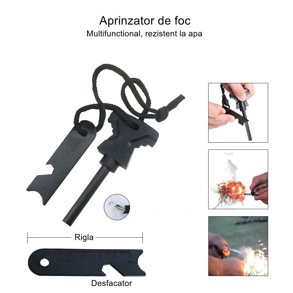 Kit Supravietuire cu Ghiozdan, 42 Piese, Echipament Prim-Ajutor, Multifunctional