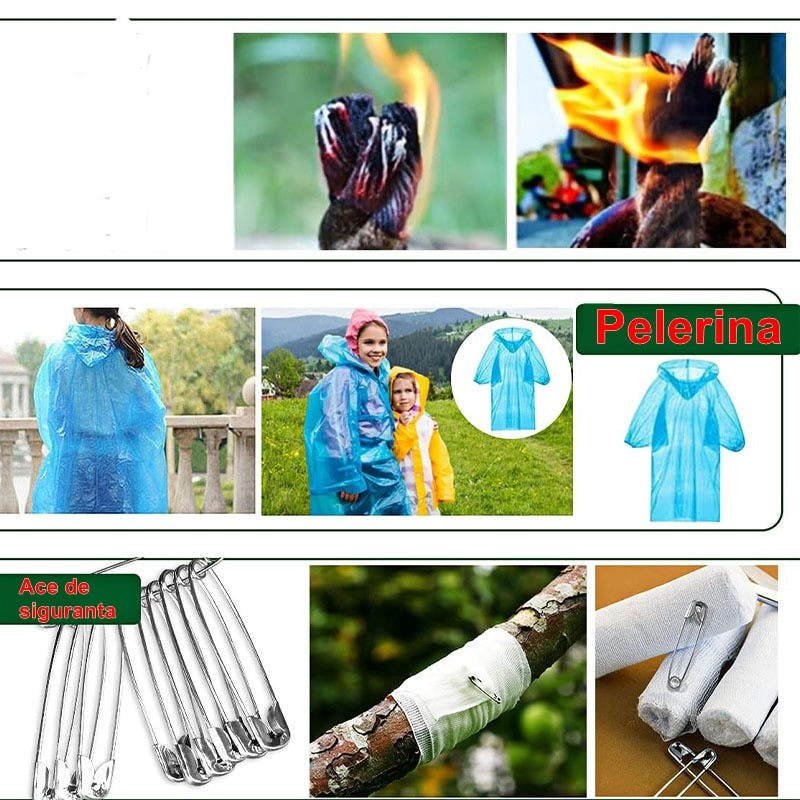 Kit Supravietuire, Cort Rapid, Bratara cu Busola, Trusa Prim-Ajutor, Lanterna
