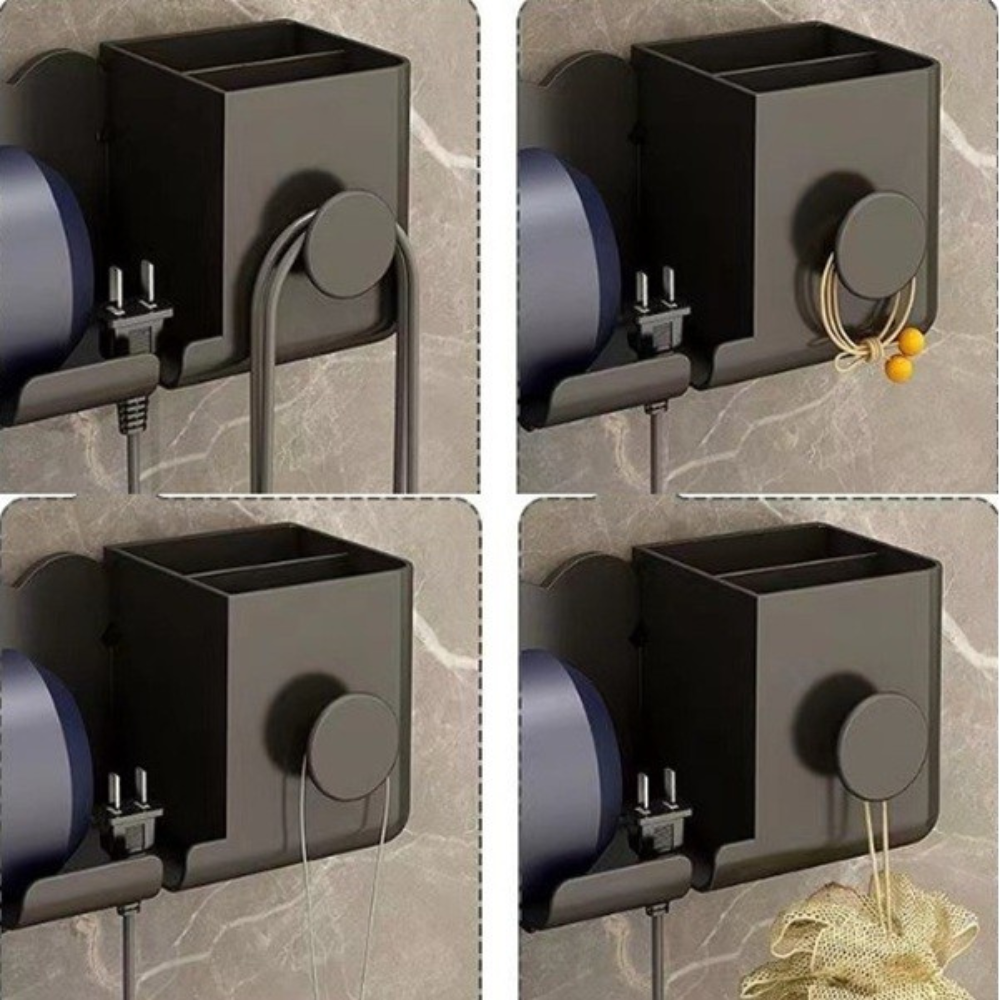 Suport Uscator de Par, Organizator Dublu, pentru Baie, Prindere Adeziva