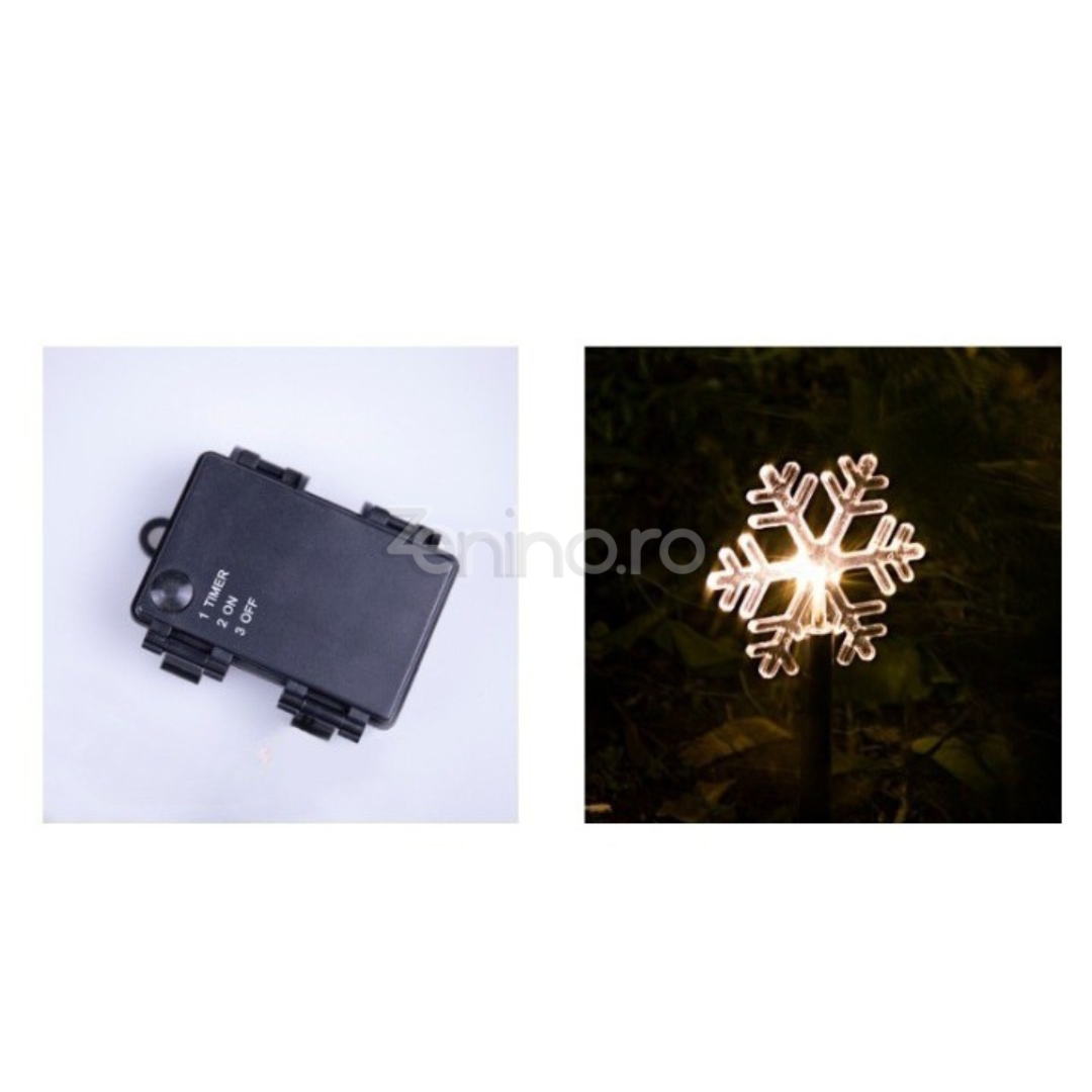 Set of 5 LED Lamps, Snowflake Pattern, Ground Mounting, Stake Type, with Batteries, 35.5cm, Warm White Light