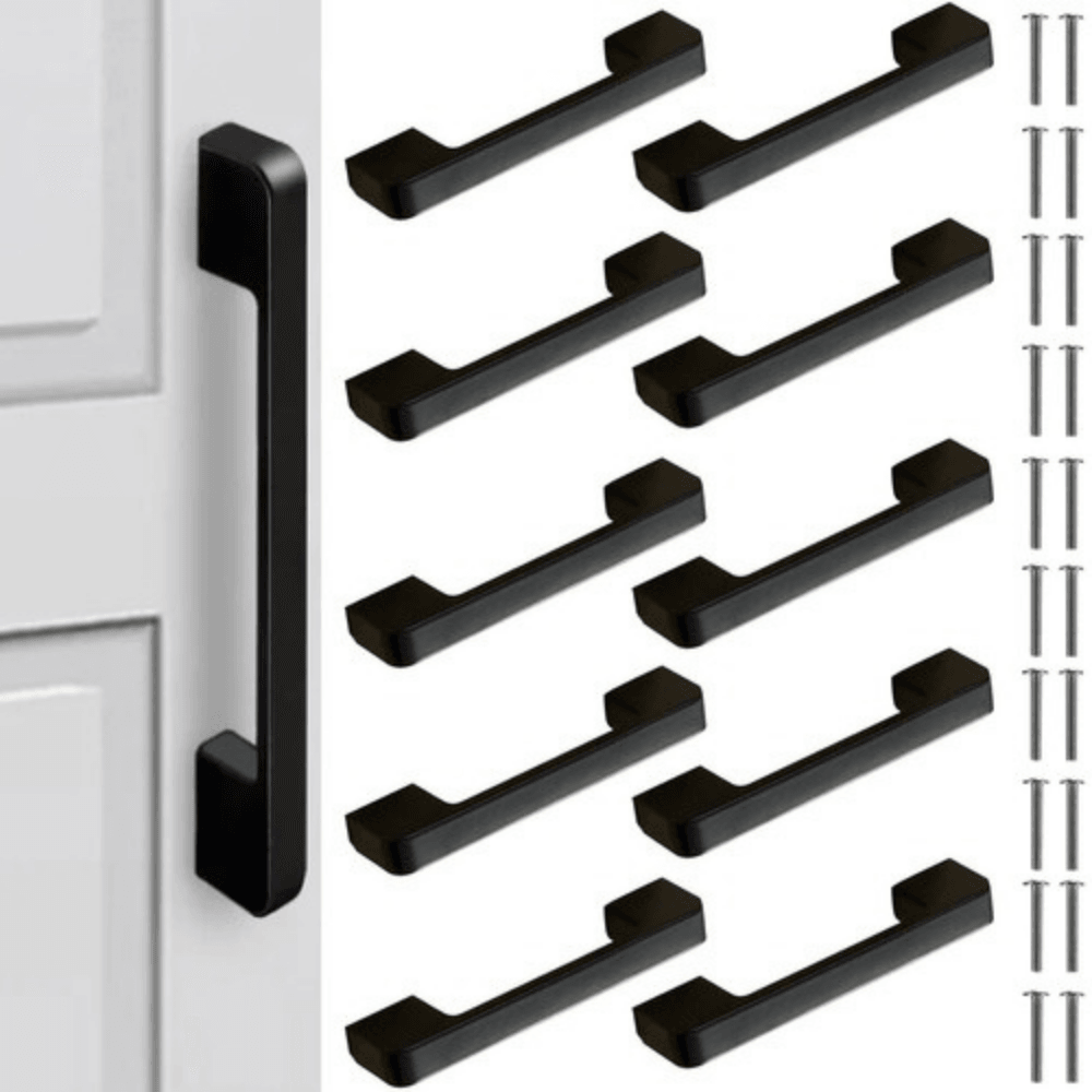 Set of 10 Furniture Handles, Versatile Application, Screws Included, Aluminum, 10.4x2.2x1.2cm, Matte Black