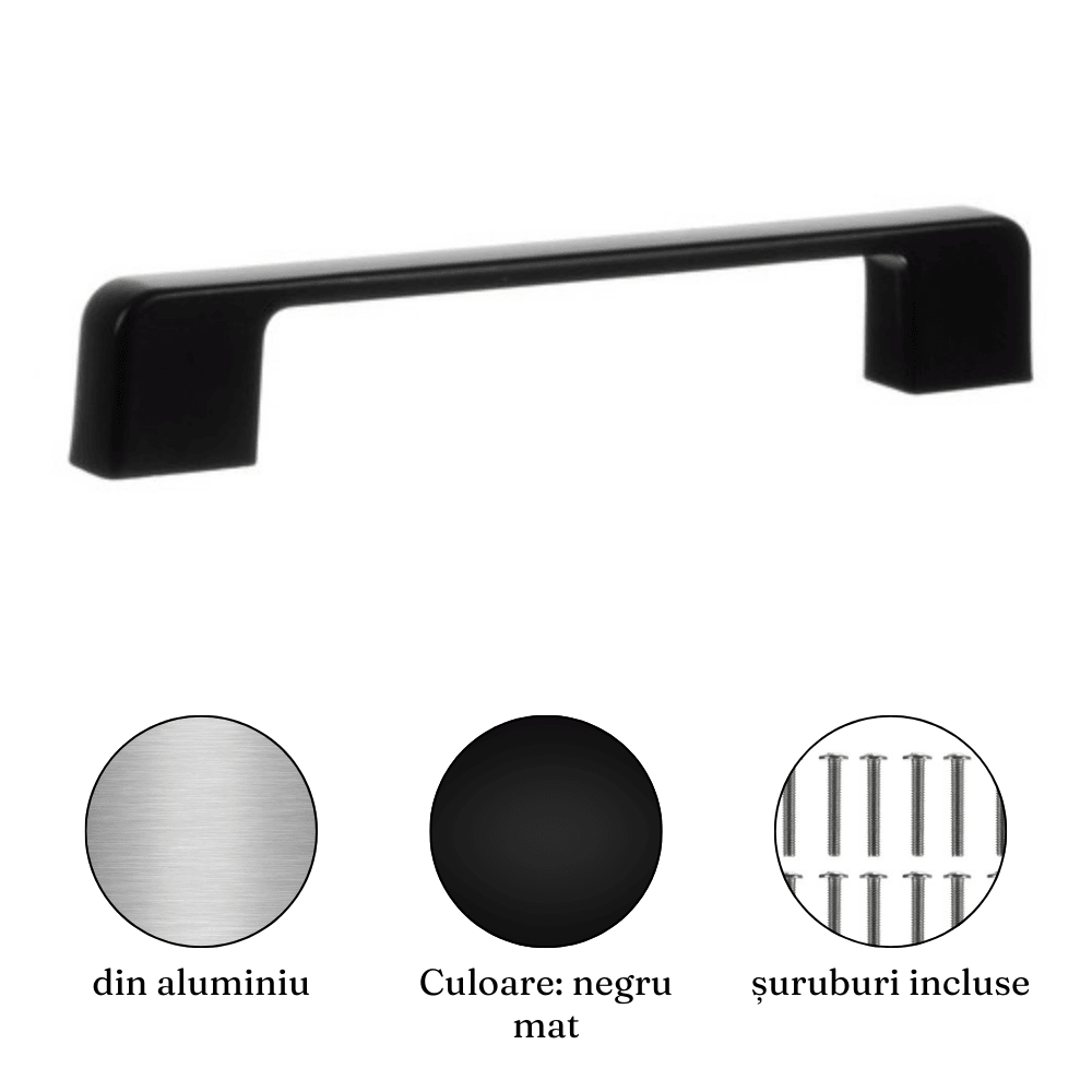 Set of 10 Furniture Handles, Versatile Application, Screws Included, Aluminum, 10.4x2.2x1.2cm, Matte Black