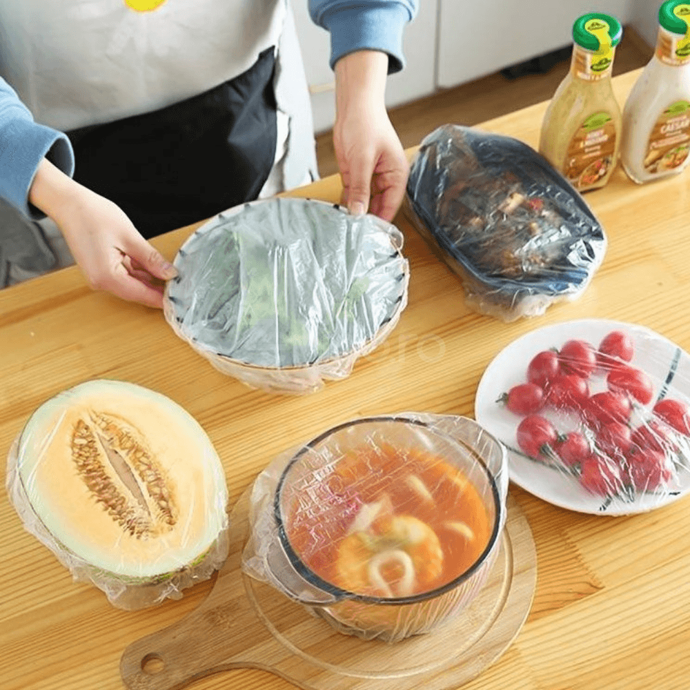 Set 100 Folii Alimente cu Elastic, Reutilizabile
