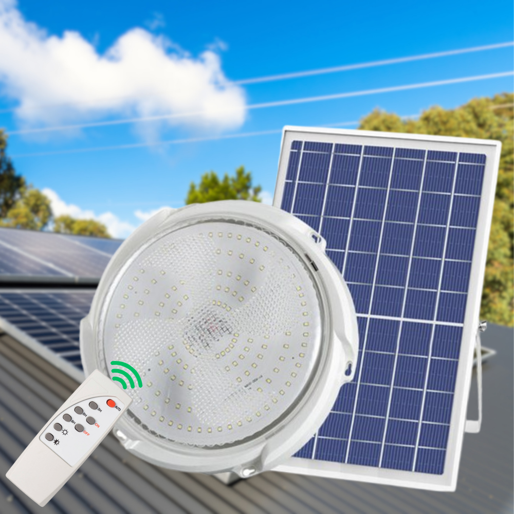 Plafoniera LED, cu Panou Solar, Putere 30W-500W, Telecomanda Control, Senzor de Miscare, PVC, Lumina Alb Rece