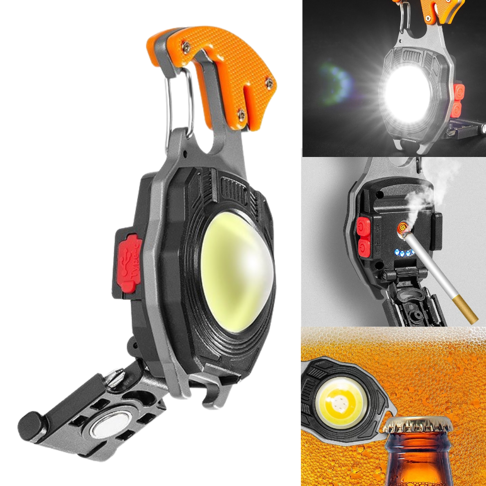 Многофункционален ключодържател, фенерче, запалка, отвертка, отварачка за капачки, черен