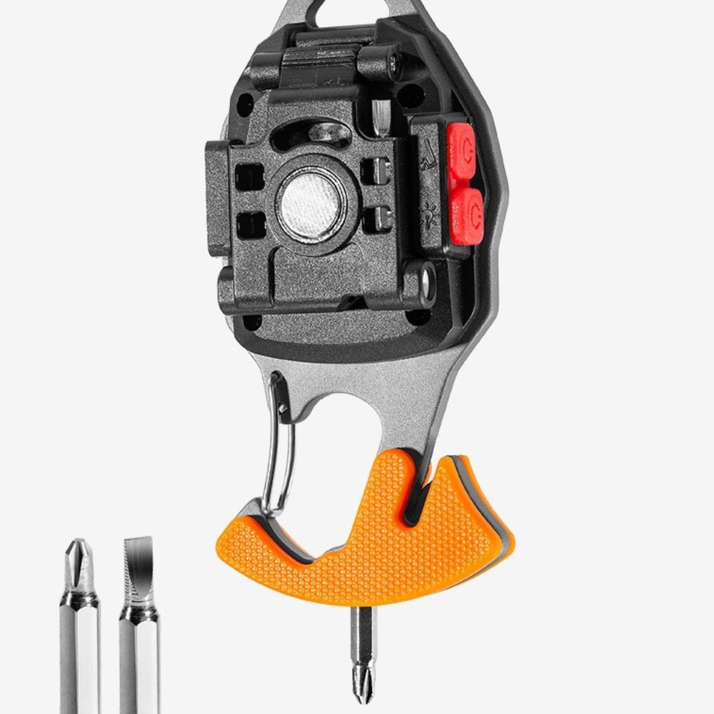 Многофункционален ключодържател, фенерче, запалка, отвертка, отварачка за капачки, черен