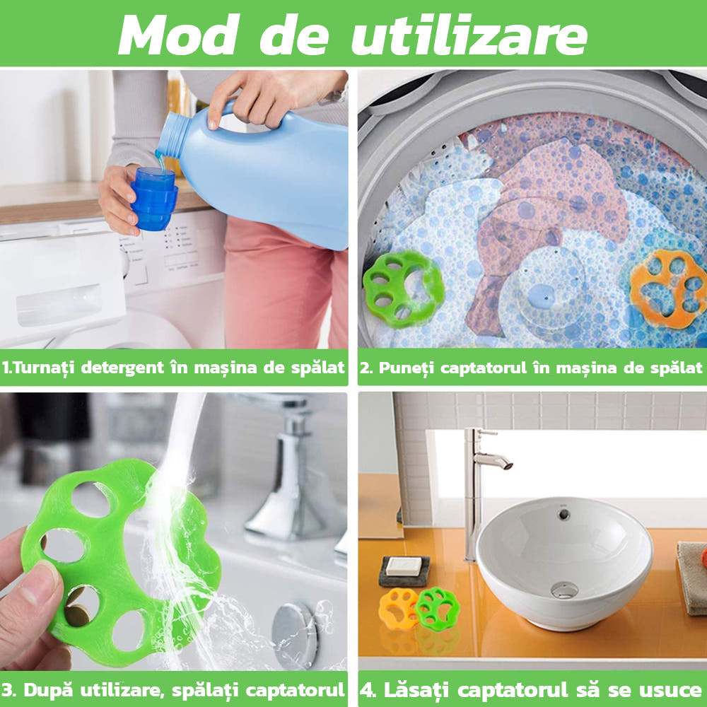 Set of 2 Lint and Hair Catchers, for Washing Machine, Multifunctional, for Any Textile Material, Paw Shape, Multicolor