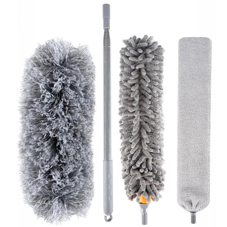 Pamatuf cu Microfibra, Capete Interschimbabile, Telescopic, Maner Extensibil, Pentru Locuri Greu Accesibile, 84-250x16 cm, Gri