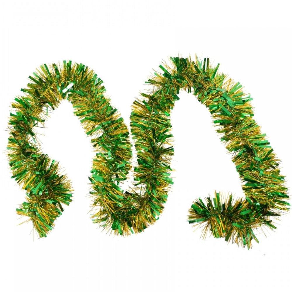 Коледна лъскава гирлянда, двуцветна, 2 м x 11 см x 9 см, зелено/златна, синьо/златна