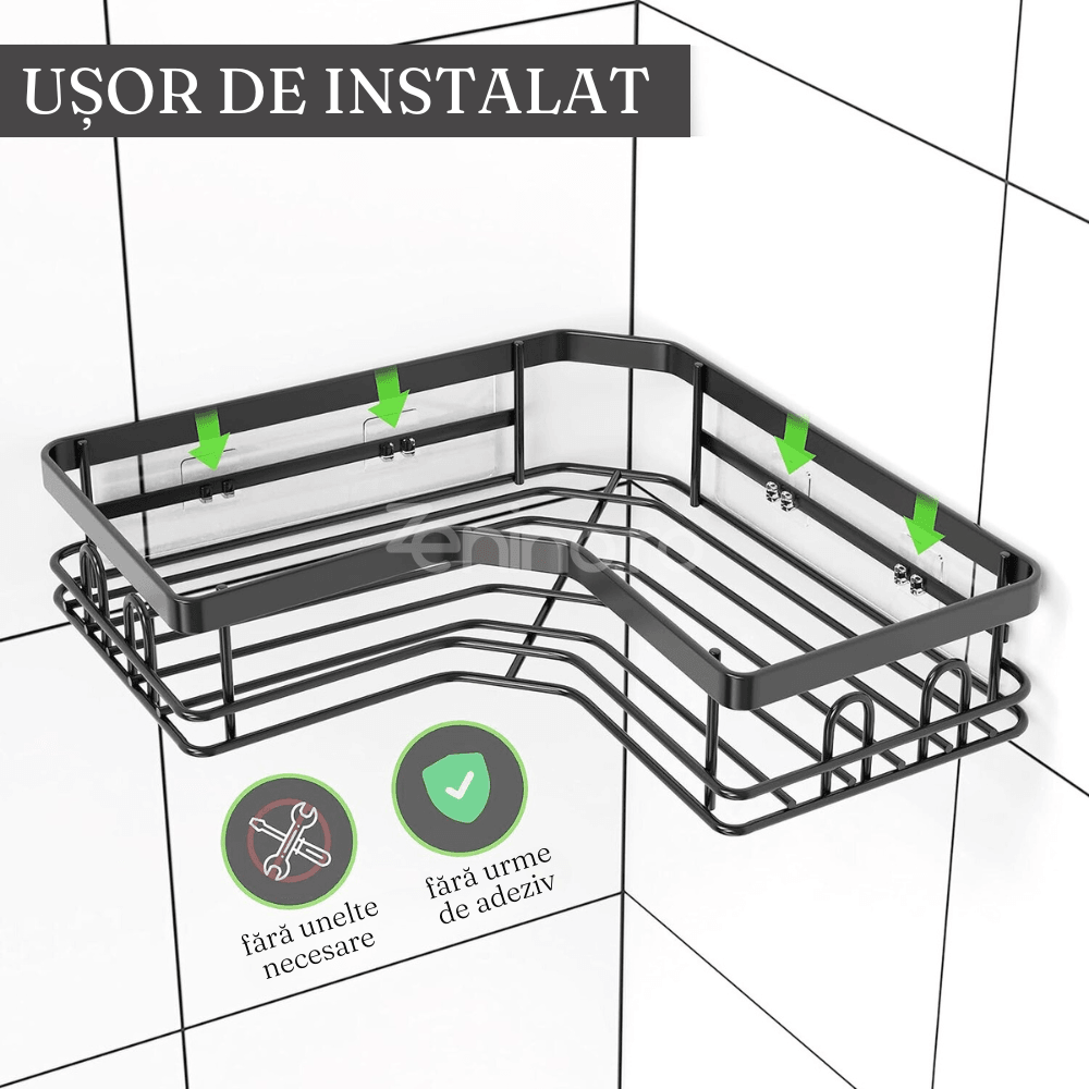 Комплект от 5 рафта за съхранение, Ъглови рафтове, Организация, Закрепване с лепяща лента, Баня/Кухня, Металик