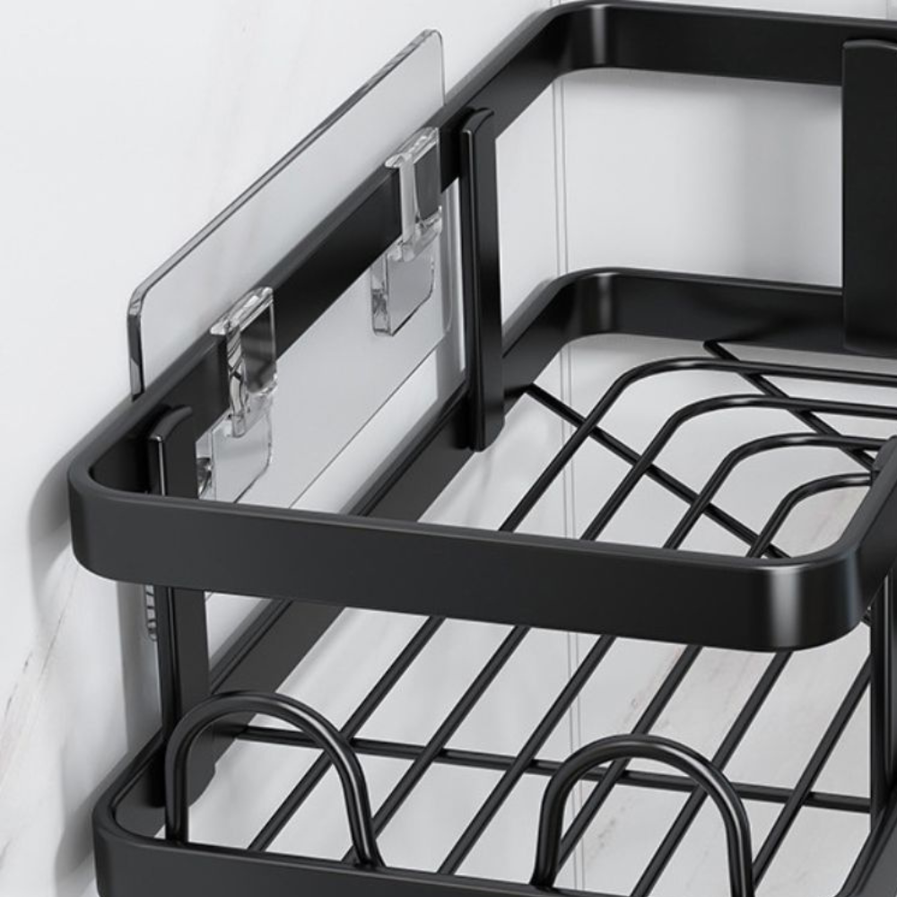 Set of 5 Storage Shelves, Corner Shelves, Organization, Fixing with Adhesive Tape, Bathroom/Kitchen, Metallic