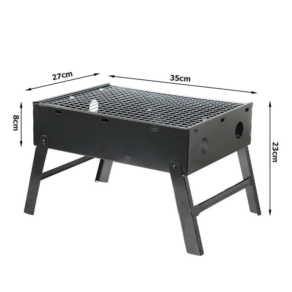 Portable Charcoal Grill, Chrome Tray, Foldable Model, Metal, Black
